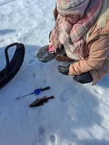 Sinnan kalasaalis ja pisin kala 28 cm, mittana pilkkivapa, paikka Listimäjärvi